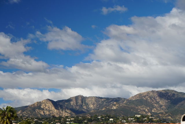 The hills separating Santa Barbara from California’s central valley. Last year, forest fires destroyed many expensive homes in the hills.